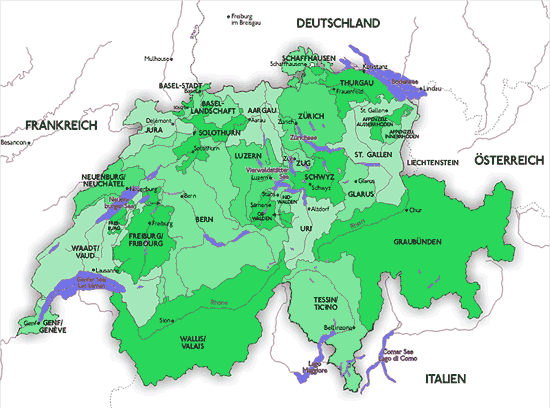 Karte der Schweiz in Kantonen